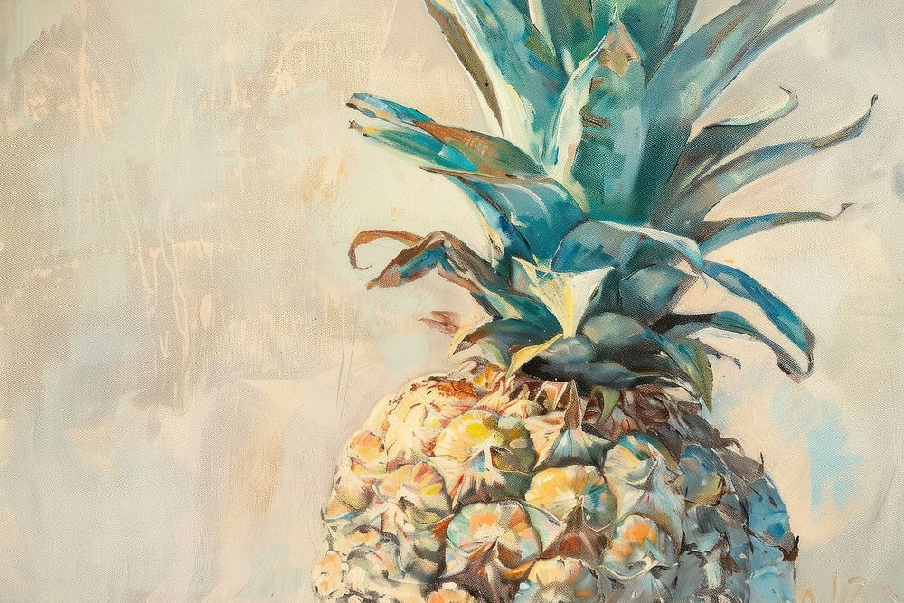 Oil painting of a close up on pale pineapple backgrounds fruit plant.