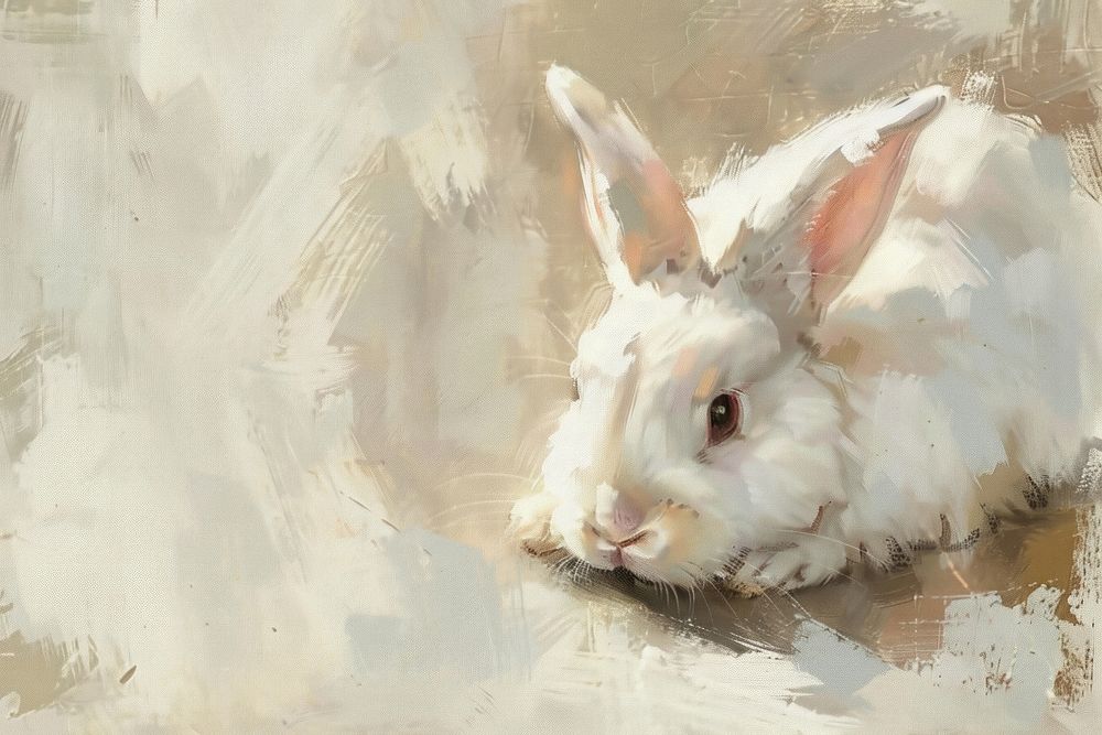 Oil painting of a close up on pale bunny drawing animal mammal.