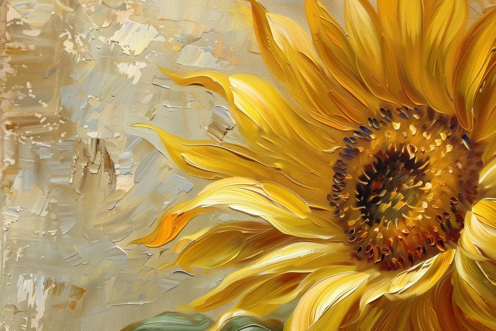 Oil painting of a close up on pale sunflower backgrounds plant art.