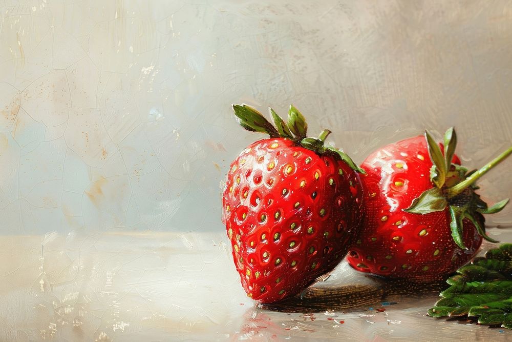 Oil painting of a close up on pale strawberry fruit plant food.