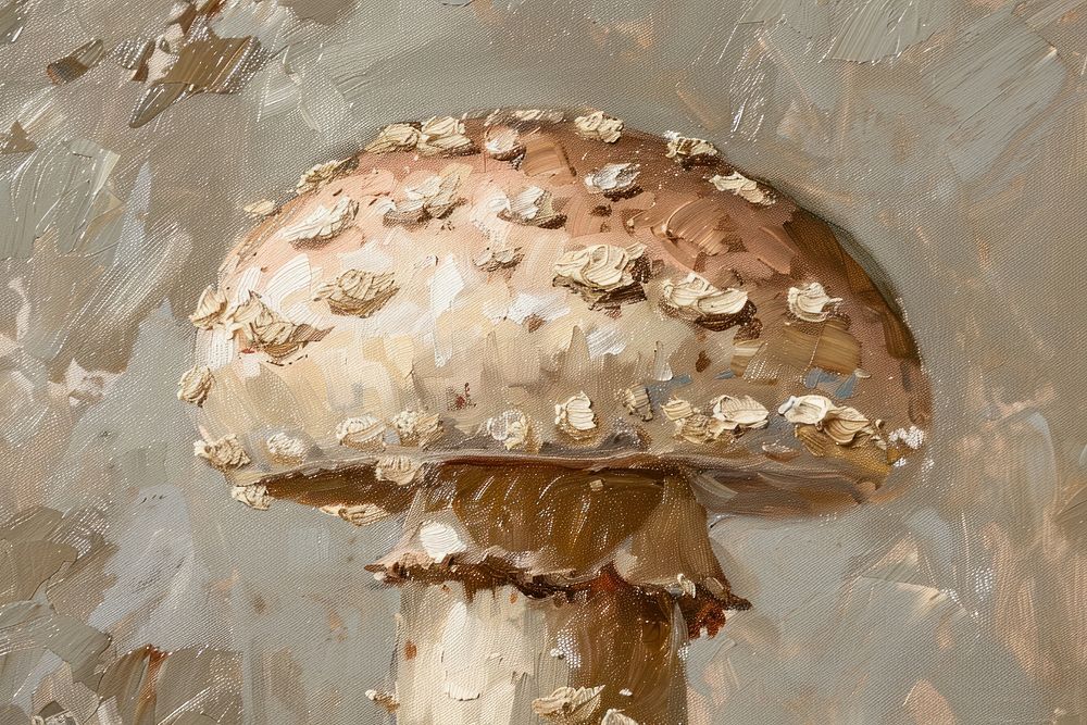 Oil painting of a close up on pale mushroom fungus vegetable wedding.
