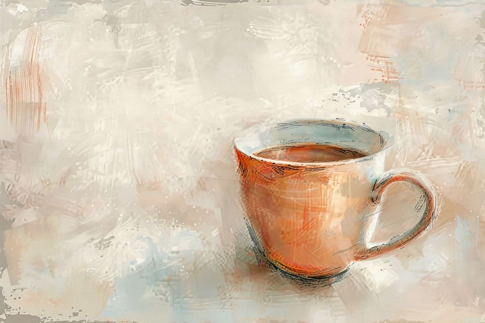 Oil painting of a close up on pale coffee cup drink mug art.