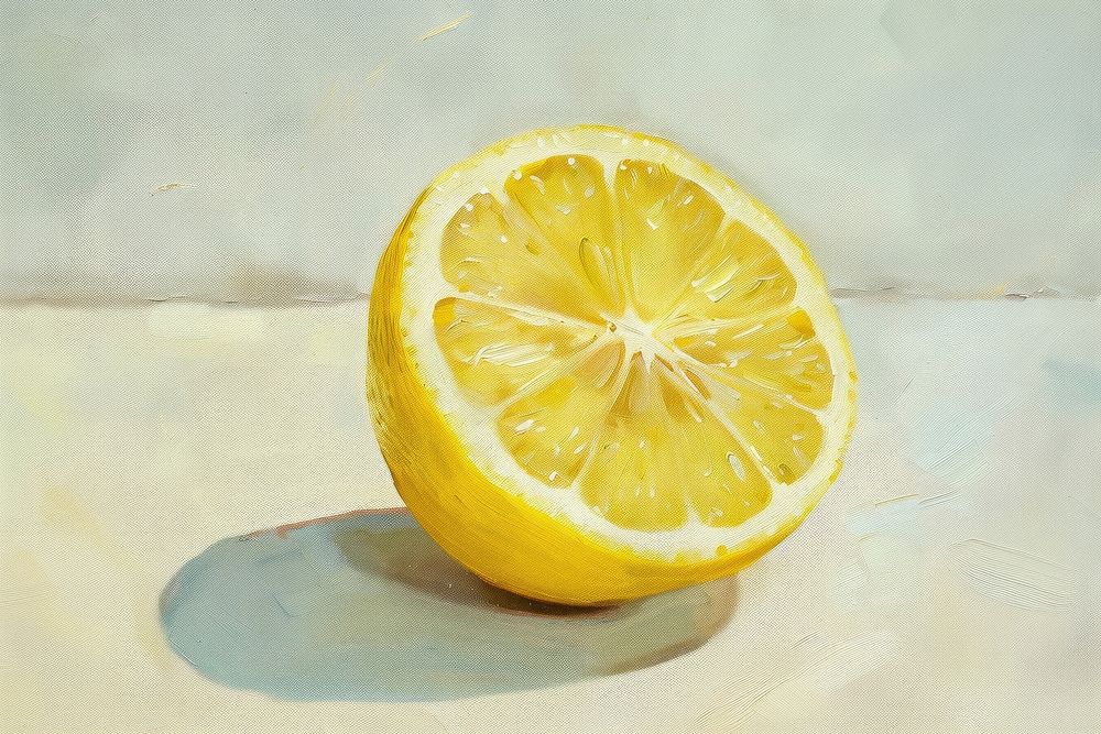 Oil painting of a close up on pale lemon fruit plant food.