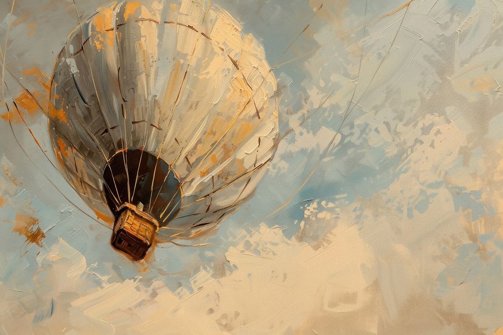 Oil painting of a close up on pale air balloon backgrounds aircraft outdoors.