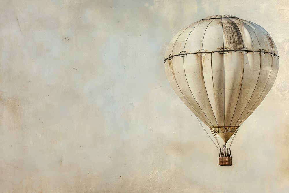 Oil painting of a close up on pale air balloon backgrounds aircraft old.