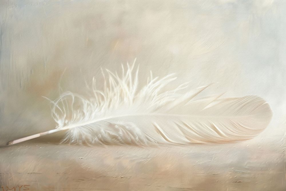 Oil painting of a close up on pale feather drawing lightweight creativity.