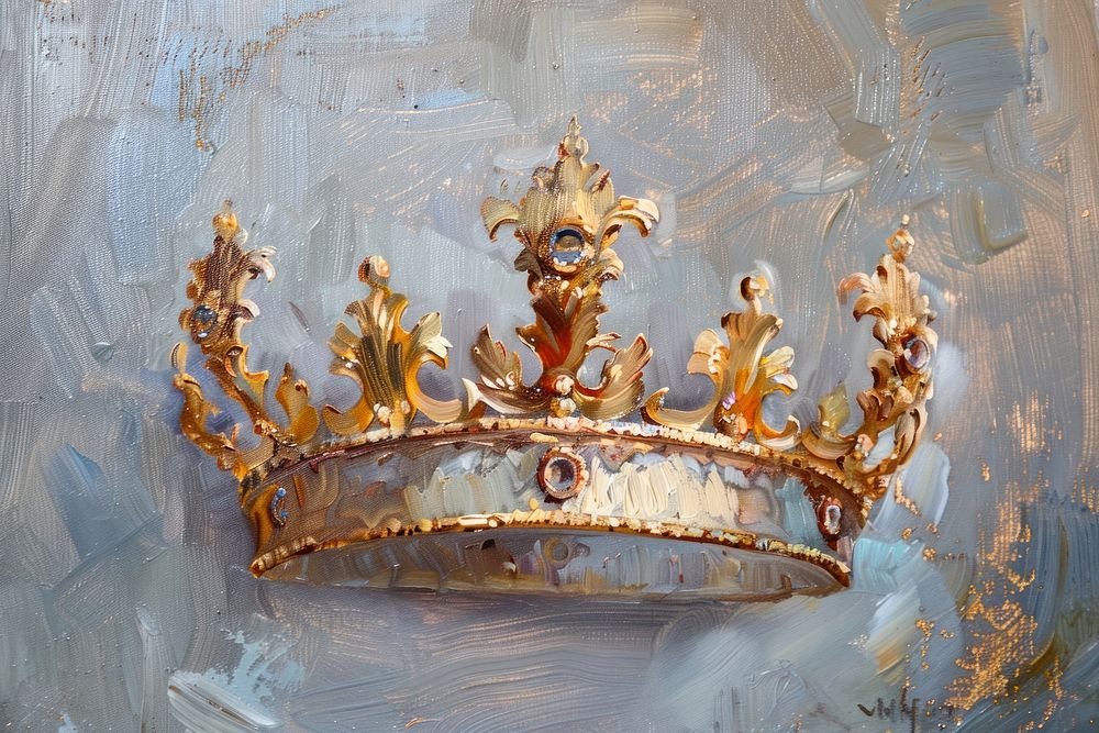 Oil painting of a close up on pale crown chandelier jewelry representation.