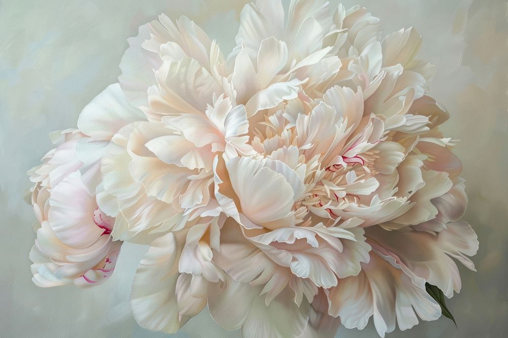 Oil painting of a close up on pale peony flower plant rose.