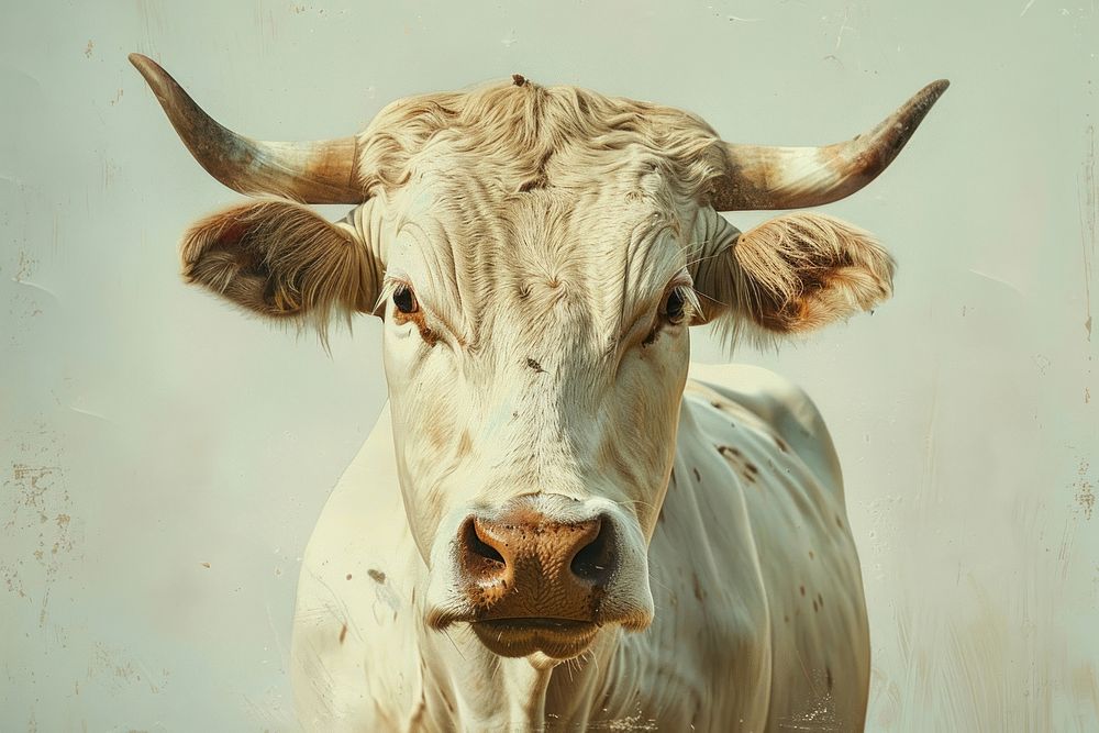 Oil painting of a close up on pale cow livestock mammal animal.