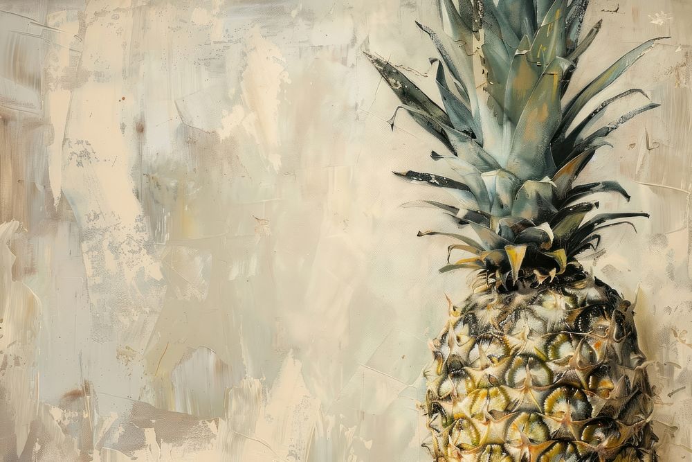 Oil painting of a close up on pale pineapple backgrounds plant fruit.