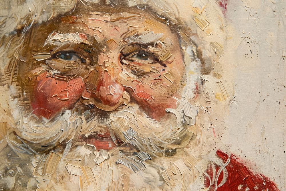 Oil painting of a close up on pale santa backgrounds portrait drawing.