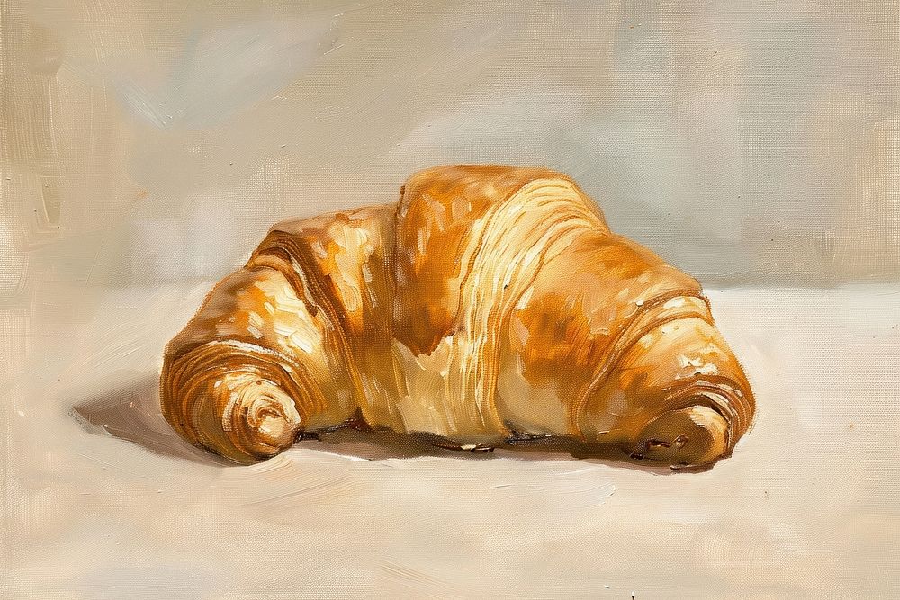 Oil painting of a close up on pale croissant food viennoiserie freshness.