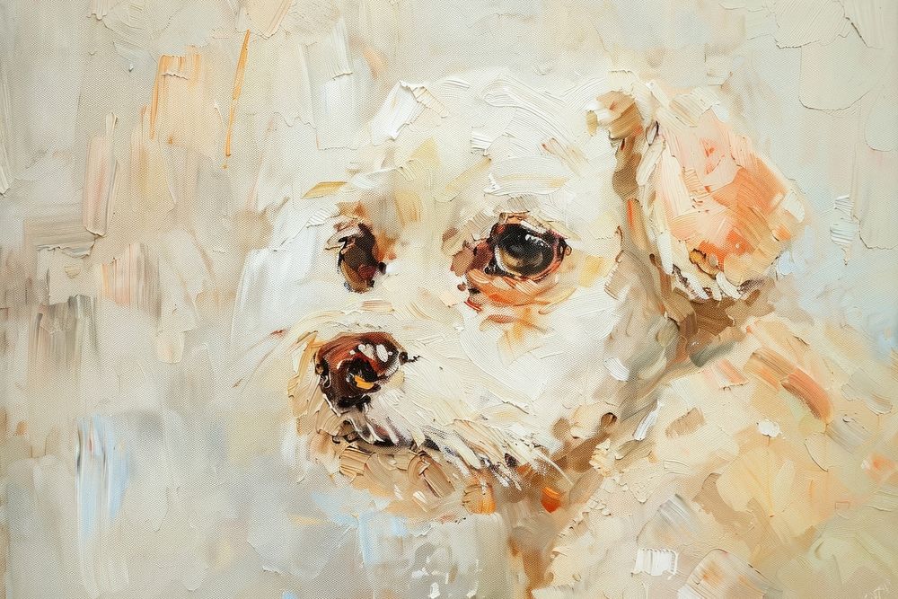 Oil painting of a close up on pale dog backgrounds drawing animal.