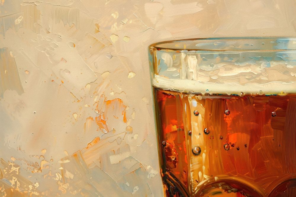 Oil painting of a close up on pale beer drink glass condensation.