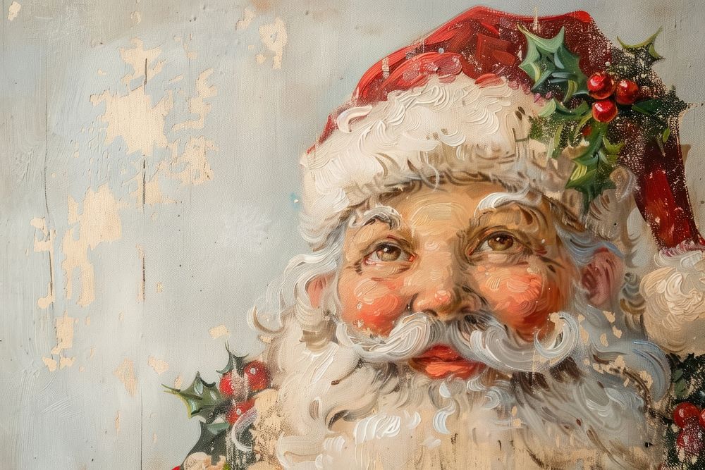 Oil painting of a close up on pale santa backgrounds christmas portrait.