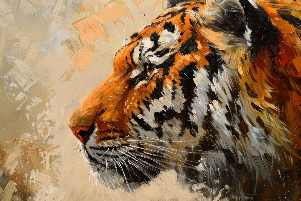 Oil painting of a close up on pale tiger wildlife animal mammal.