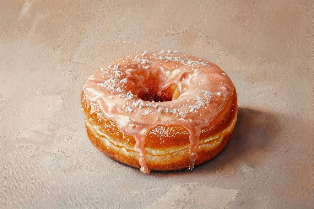 Oil painting of a close up on pale donut food confectionery freshness.