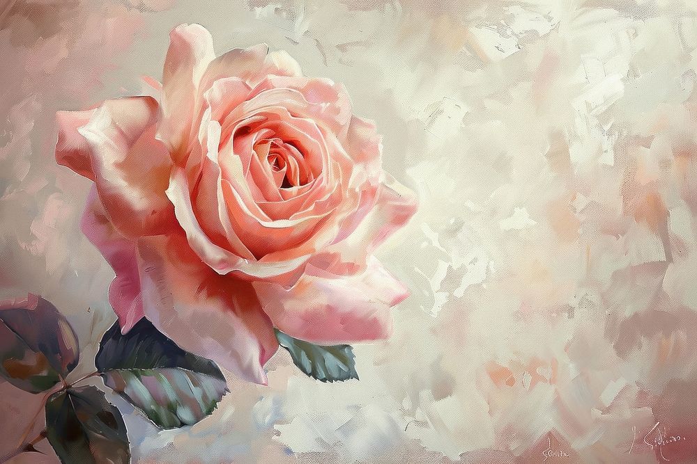 Oil painting of a close up on pale rose backgrounds flower petal.