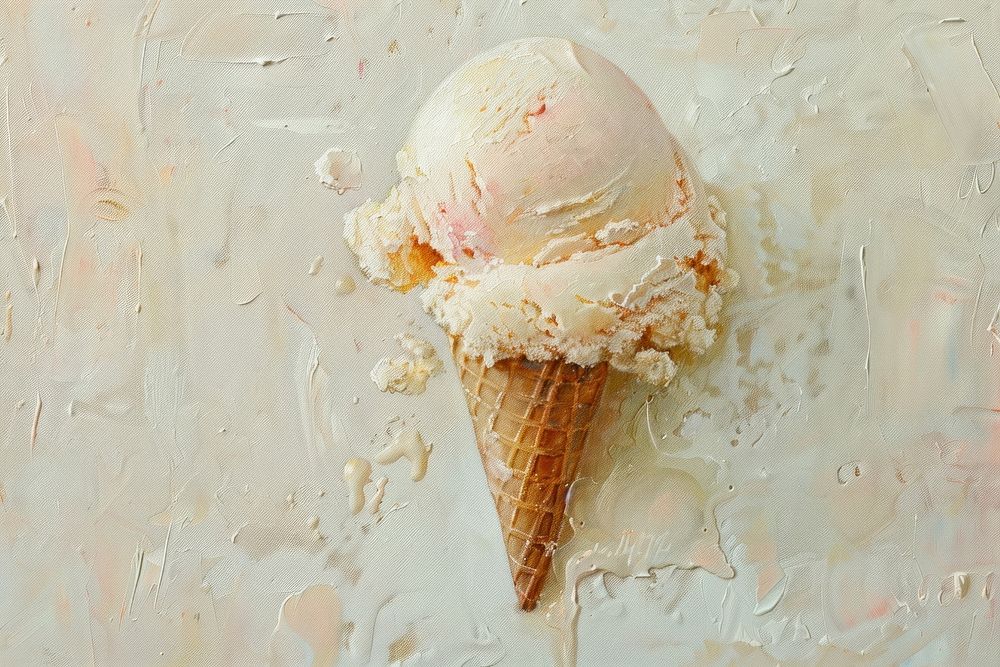Oil painting of a close up on pale ice cream dessert food freshness.