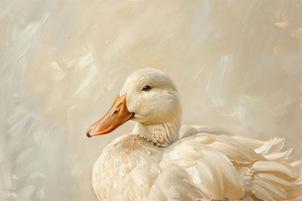 Oil painting of a close up on pale duck animal bird beak.
