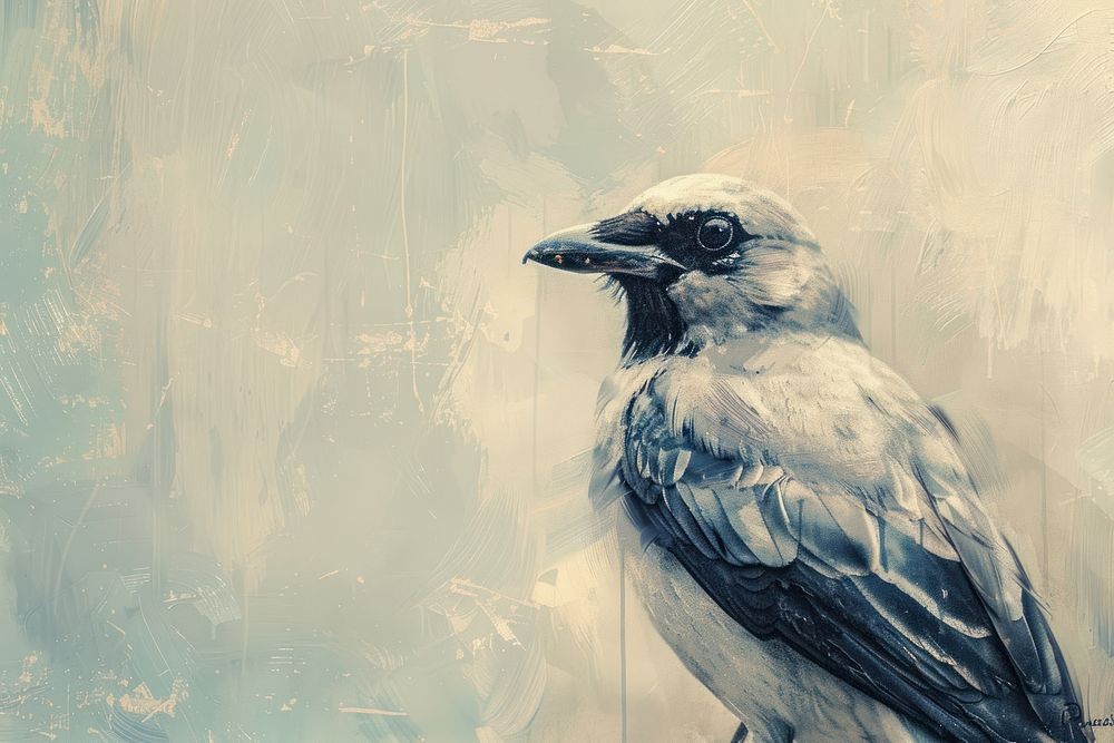 Oil painting of a close up on pale bird drawing animal art.