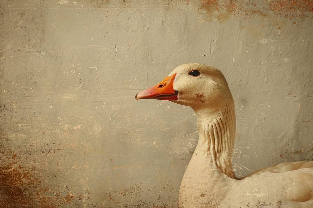 Oil painting of a close up on pale duck animal goose bird.