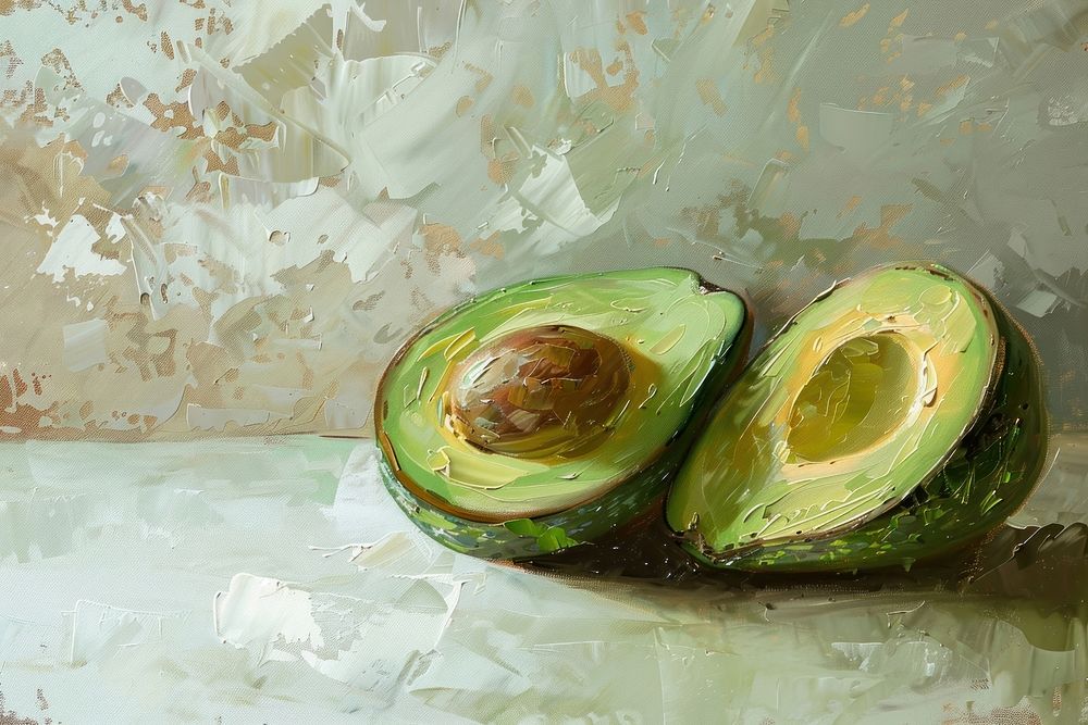 Oil painting of a close up on pale avocado plant food vegetable.
