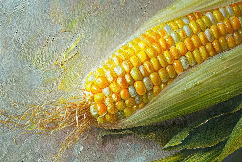 Oil painting of a close up on pale corn backgrounds plant food.