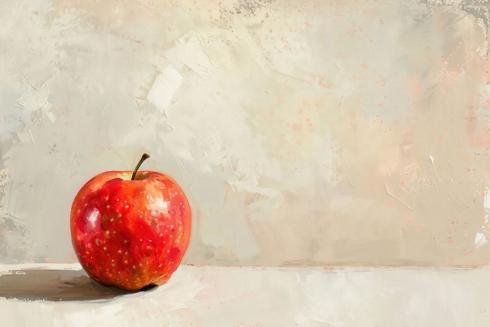 Oil painting of a close up on pale apple backgrounds fruit plant.