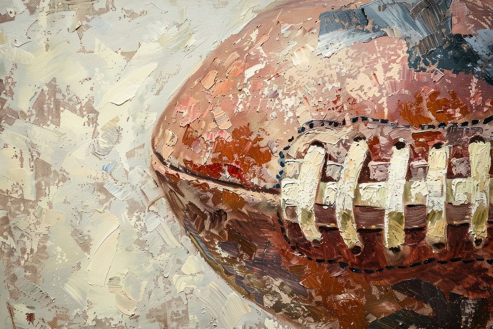 Oil painting of a close up on pale football backgrounds sports art.