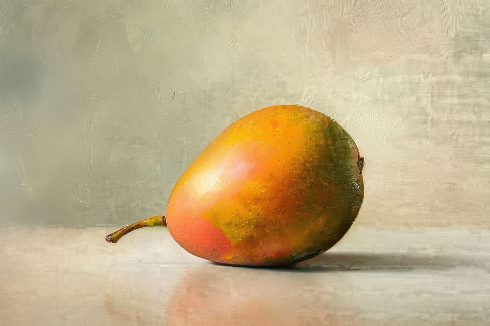 Oil painting of a close up on pale mango fruit plant pear.