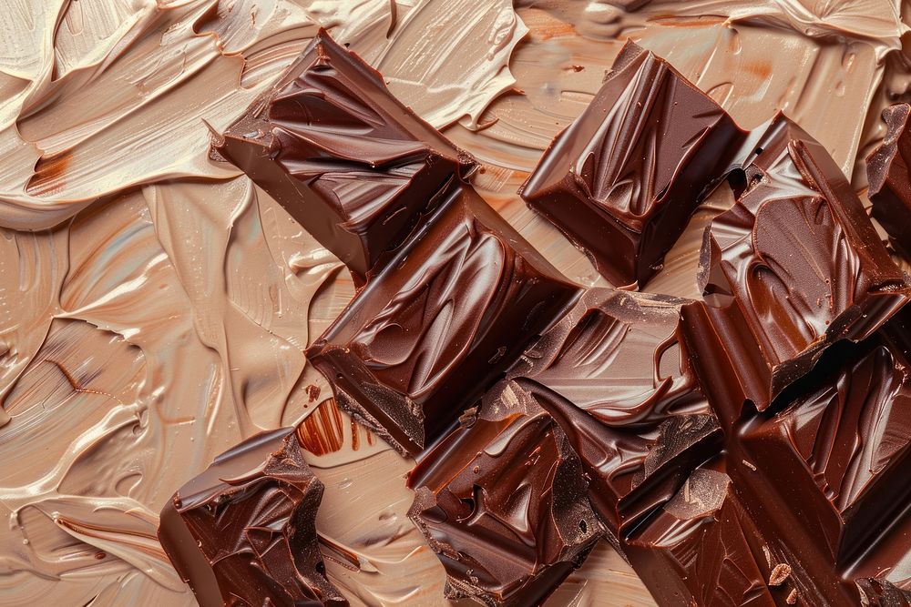 Oil painting of a close up on pale chocolate backgrounds dessert fudge.
