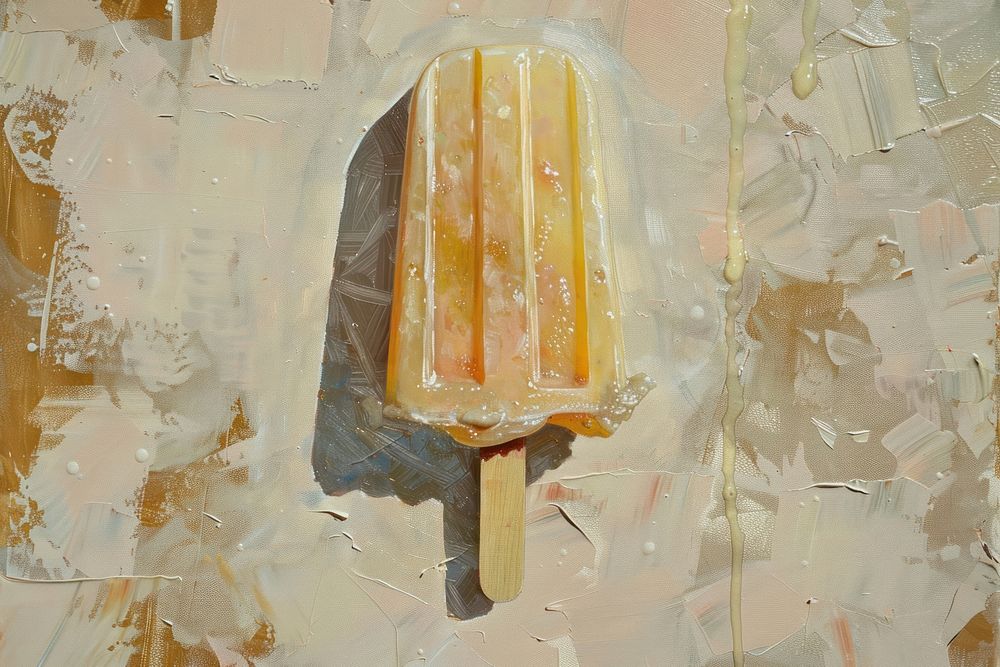 Oil painting of a close up on pale ice pop dessert food frozen.
