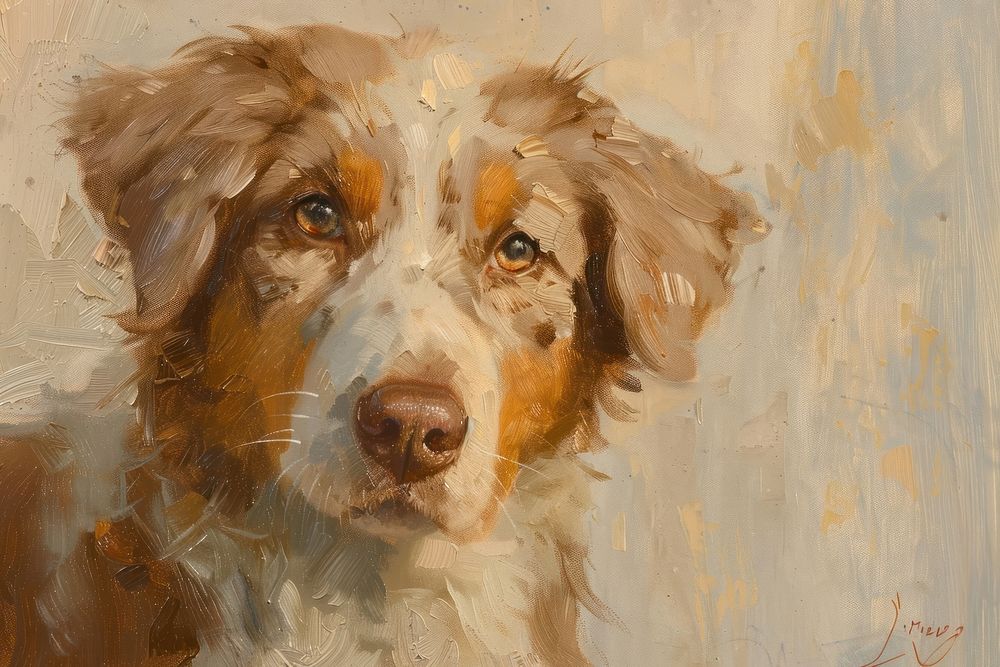 Oil painting of a close up on pale dog drawing mammal animal.