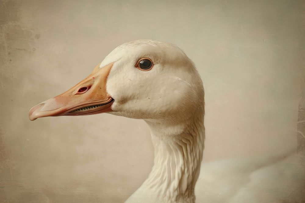 Oil painting of a close up on pale duck animal goose bird.