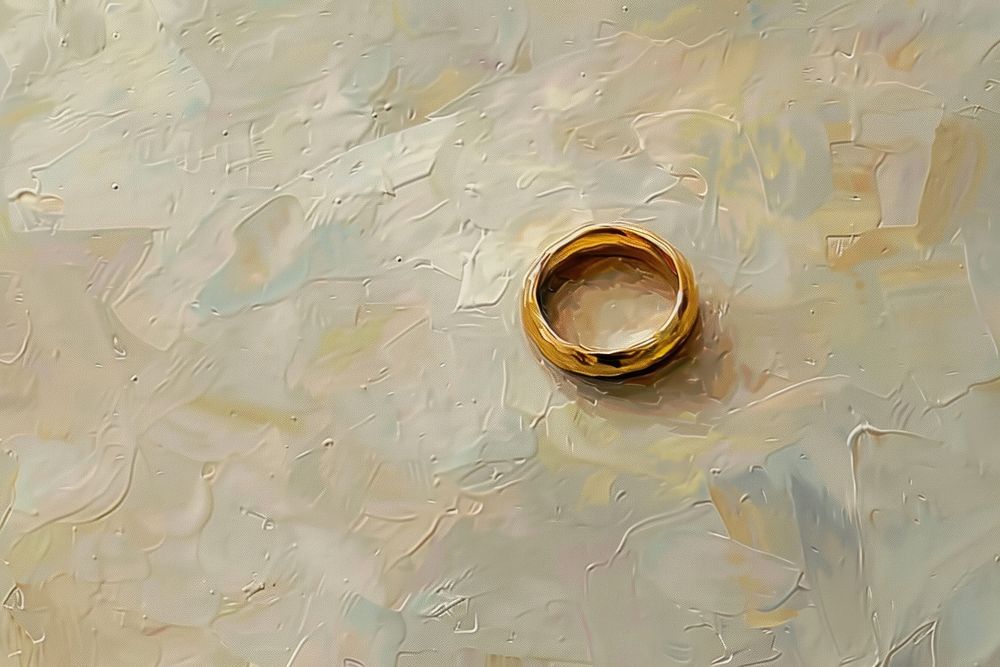 Oil painting of a close up on pale ring backgrounds jewelry accessories.
