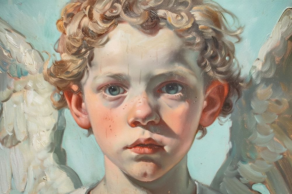 Oil painting of a close up on pale angel portrait drawing art.