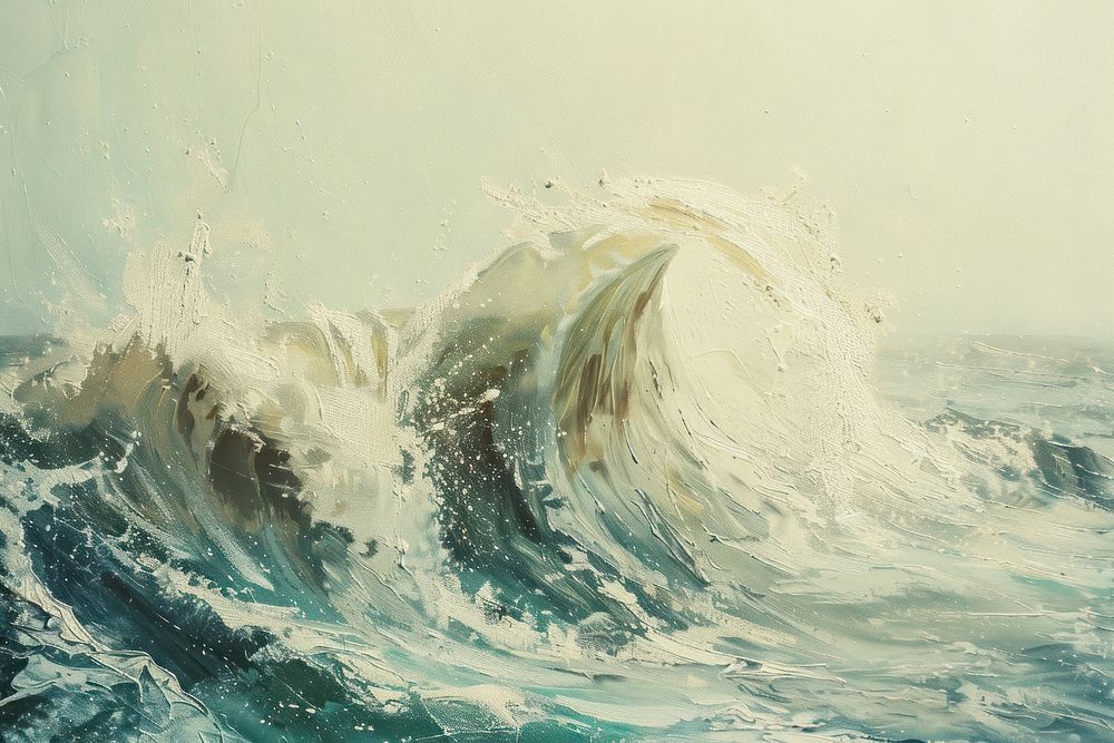 Oil painting of a close up on pale wave nature ocean sea.