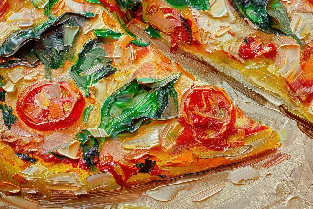 Oil painting of a close up on pale pizza backgrounds food art.
