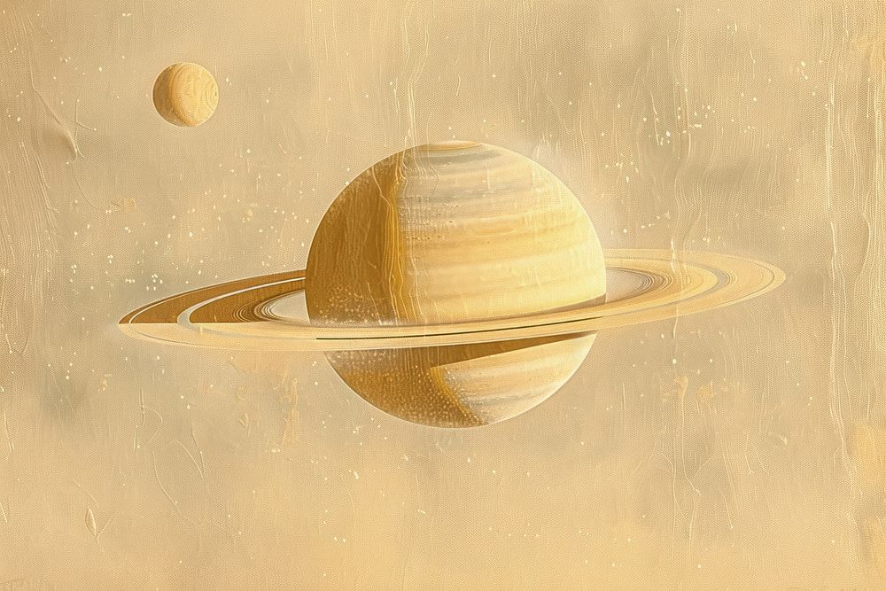 Oil painting of a close up on pale saturn astronomy space simplicity.