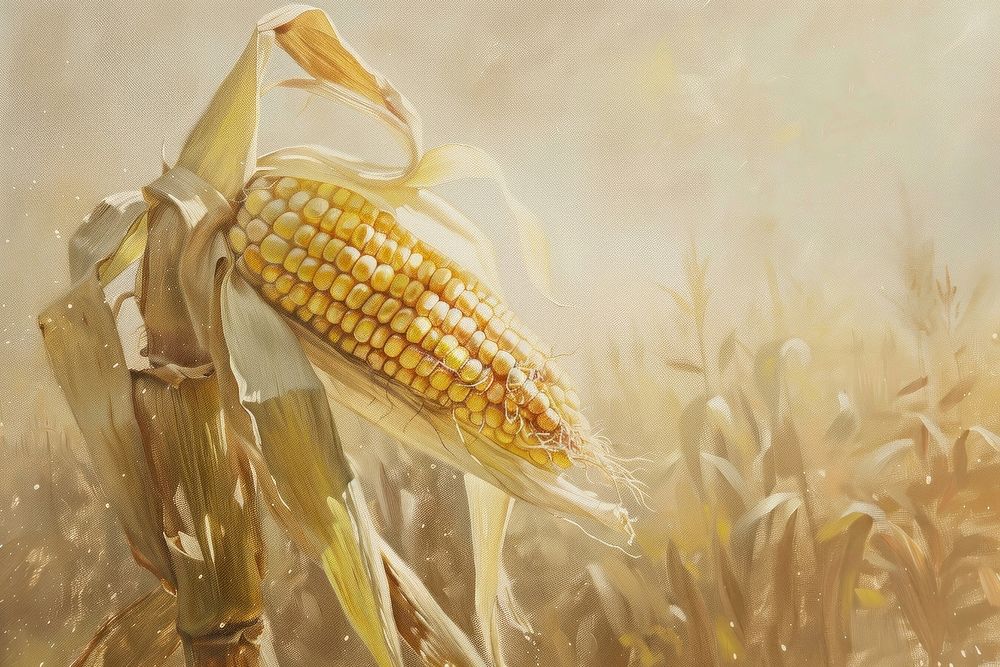 Oil painting of a close up on pale corn plant food agriculture.