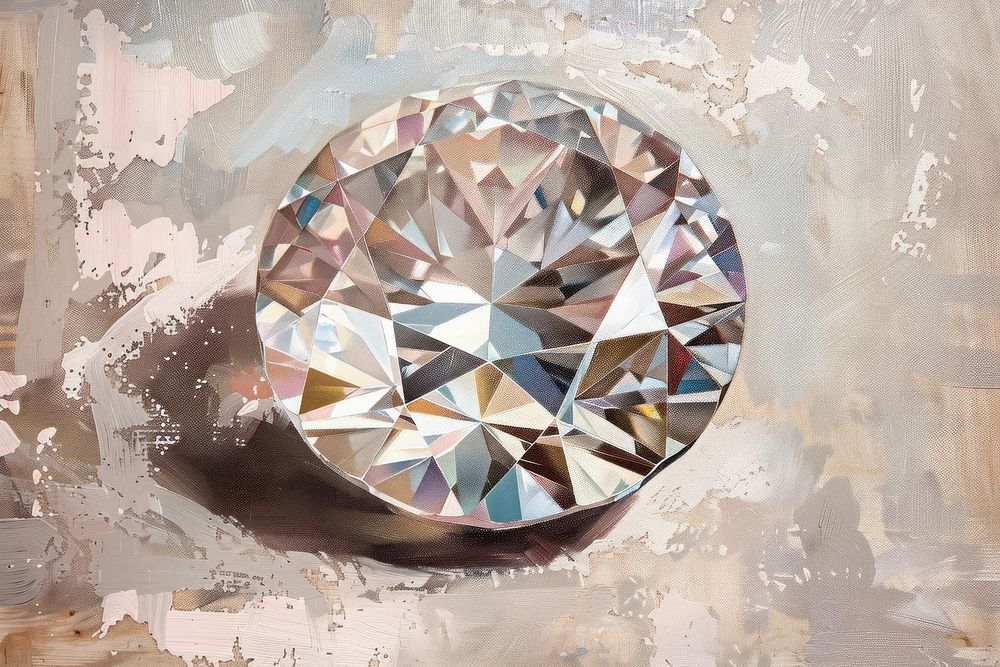 Oil painting of a close up on pale diamond gemstone jewelry crystal.