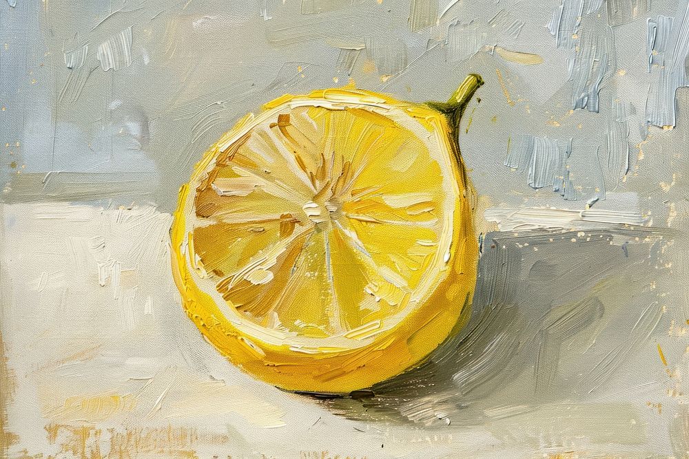 Oil painting of a close up on pale lemon fruit plant food.
