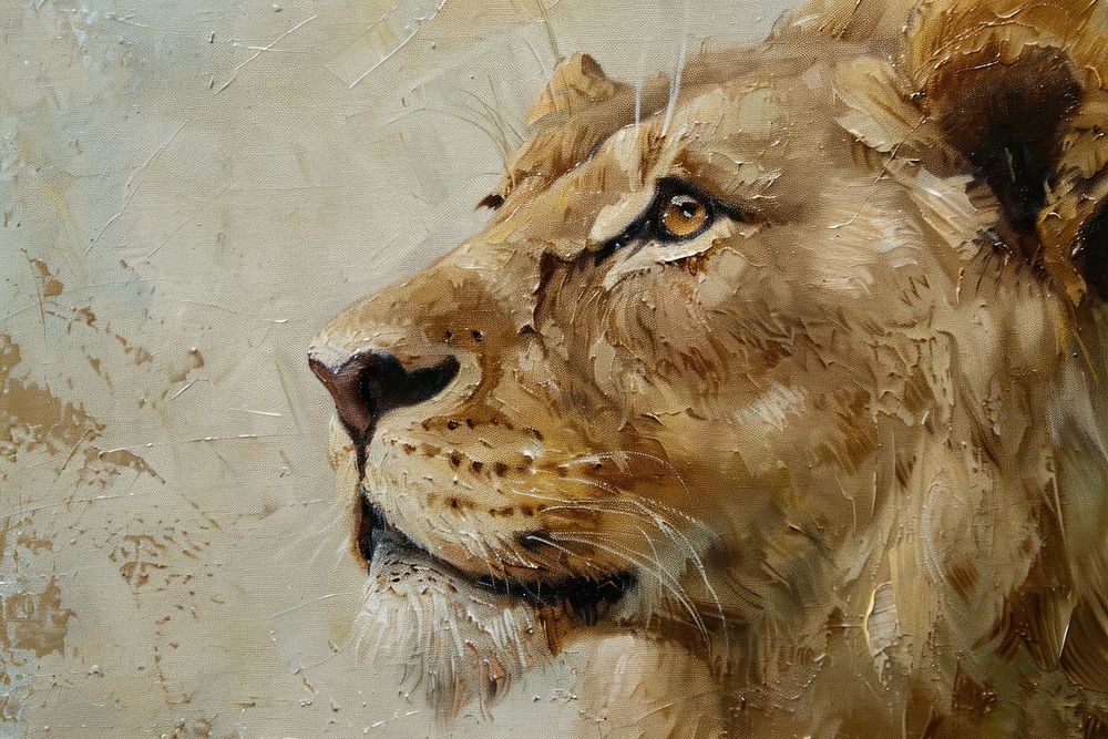 Oil painting of a close up on pale lion wildlife drawing mammal.