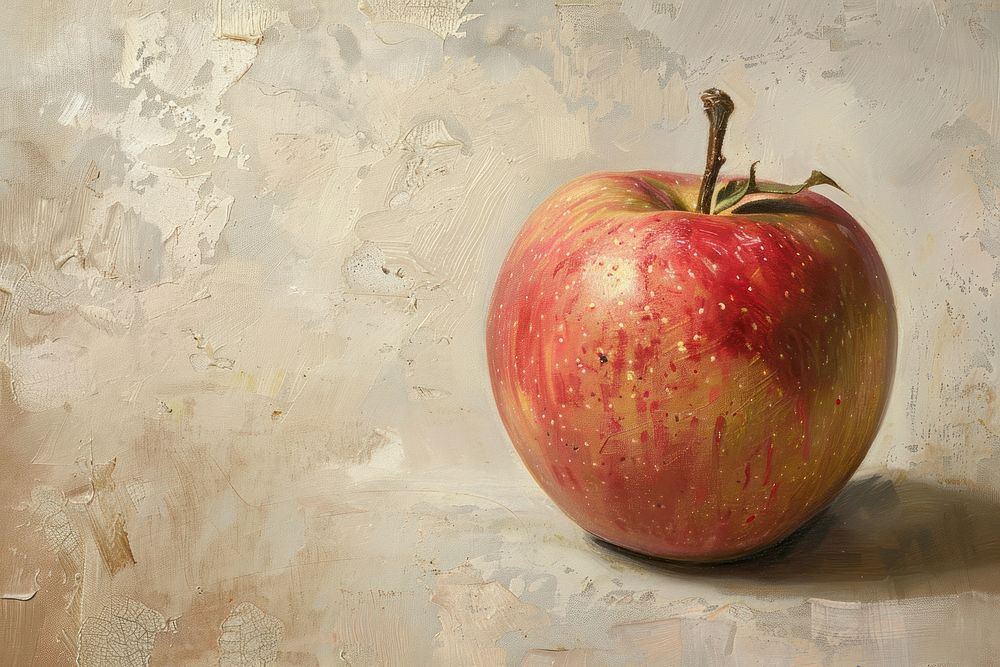 Oil painting of a close up on pale apple fruit plant food.