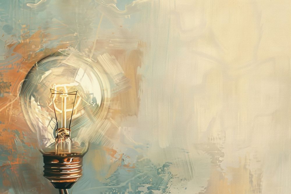 Oil painting of a close up on pale light bulb lightbulb electricity illuminated.