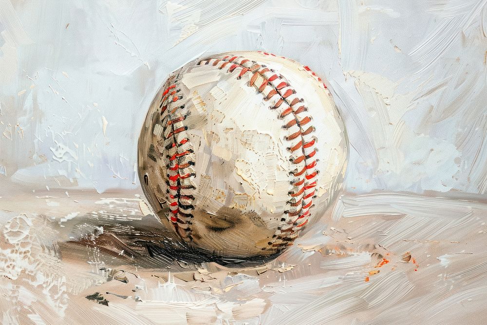 Oil painting of a close up on pale baseball sports art softball.