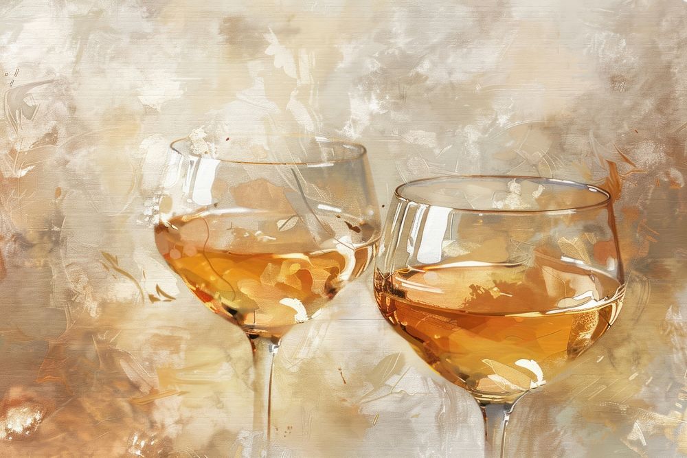Oil painting of a close up on pale wine glasses drink refreshment drinkware.