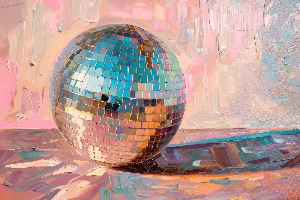 Oil painting of a close up on pale disco ball backgrounds sphere art.