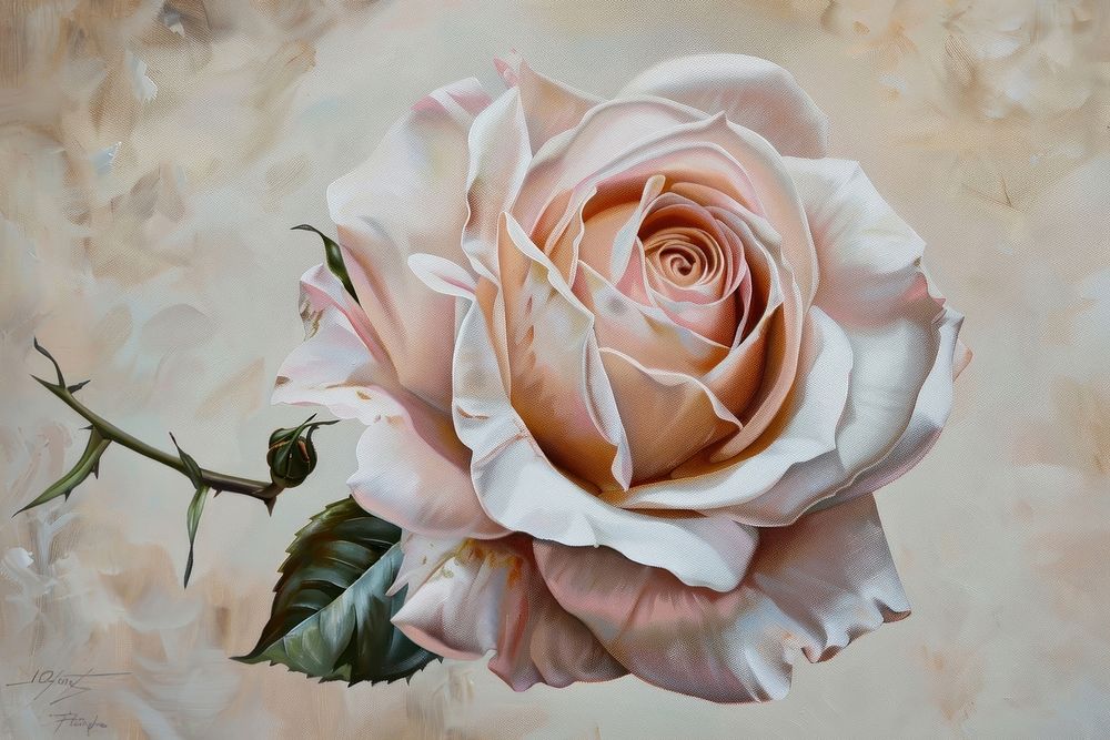 Oil painting of a close up on pale rose flower plant art.